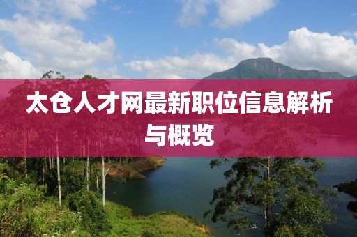 太仓人才网最新职位信息解析与概览